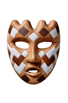 Intricately Carved Wooden Mask with Geometric Patterns in Natural Colors, Perfect for Artistic Decor or Cultural Display png