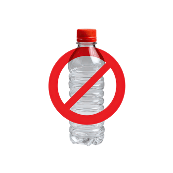 Plastic Water Bottle with Red No Sign Indicating Ban on Single Use Bottles for Environmental Awareness Campaign png