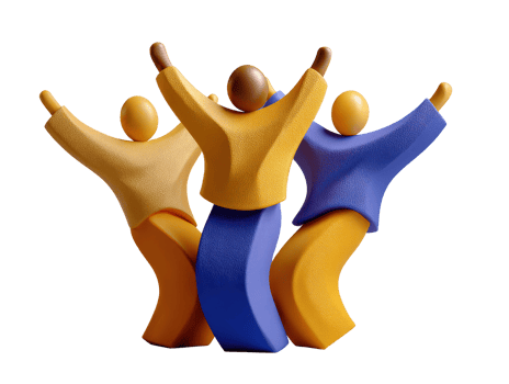 Abstract Representation of Three Cheerful People Celebrating Together in a Colorful Style png