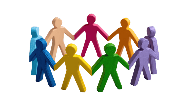 Colorful Wooden Figurines Holding Hands in a Circle Representing Unity, Diversity, and Community Spirit png