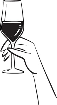 Hand holding a wine glass, cheers, toast, celebration vector