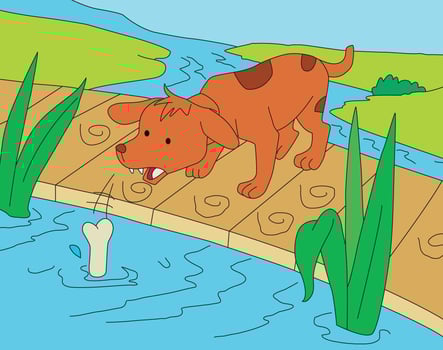 Dog looking is bones in the water vector