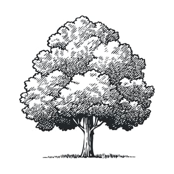 Majestic tree with dense foliage in vintage sketch style for design vector