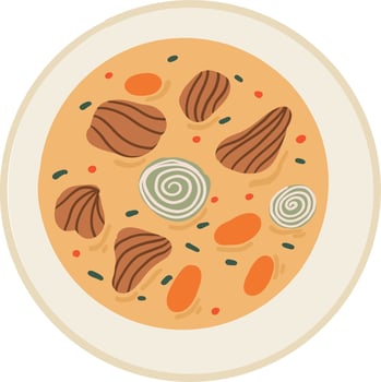 A pizza with meat and vegetables on a plate vector