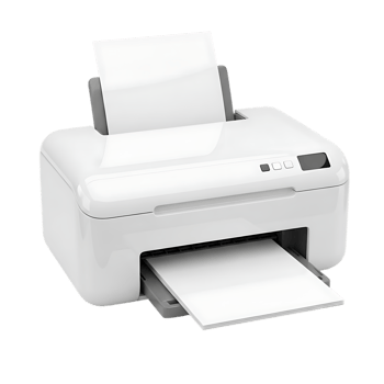White inkjet printer with paper output tray isolated on transparent background png