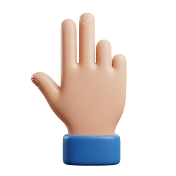 3d cartoon hand showing three fingers up isolated on transparent background png