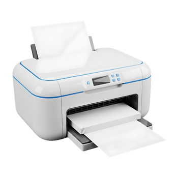 White all in one printer with paper output isolated on transparent background png