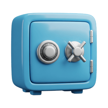 A small blue cartoon safe with a silver dial and handle isolated on transparent background png