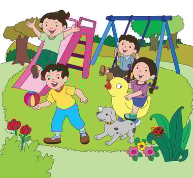 children are swinging and playing in the park vector