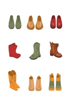 boots set, autumn, spring season. Hand drawn illustration isolated on white vector
