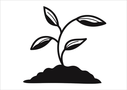 Single continuous line art depicting a growing sprout plant in a minimalist style with botanical elements vector