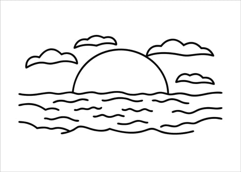 Serene ocean horizon depicted with a single unbroken line capturing the beauty of a setting sun over calm waters vector
