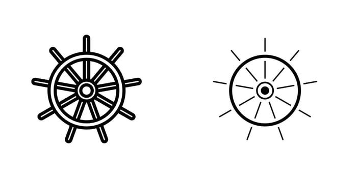 Ship wheel icon in doodles flat and line stroke pack vector