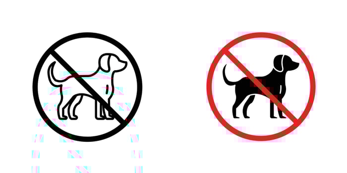 No dogs allowed sign in doodles flat and line stroke pack vector