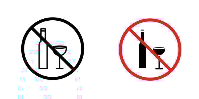 No alcohol sign pack. glyph flat icons vector