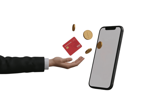 Financial transactions represented by a credit card, coins, and a smartphone on an isolated space png