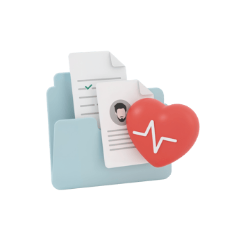 Digital medical records and patient data storage representation with a heart icon and document png