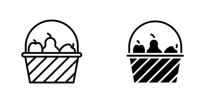 Fruit basket icon in doodles flat and line stroke pack vector