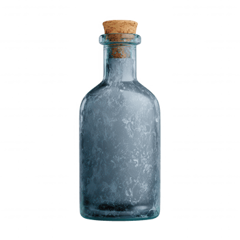 Stylish frosted bottle with cork stopper, perfect for organic design elements. This unique container adds touch of elegance to any setting, making it ideal for various uses png