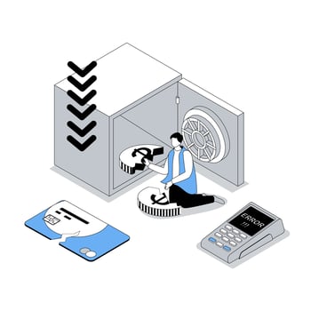 Unemployment and crisis 3d isometric concept with isometry people design for web. Sadness man losing all money, faces global economic recession and banking system collapsing. illustration vector