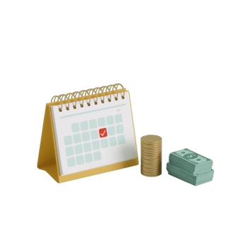 Stylized calendar reminder with money stacks signifies financial planning deadline rendered isolated png