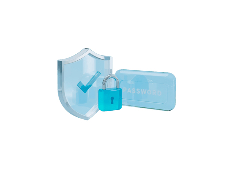 Digital fortification depicting a shield, padlock, and password, representing online security png