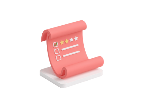 Stylized three-dimensional render of a pink checklist with star ratings on an isolated setting png
