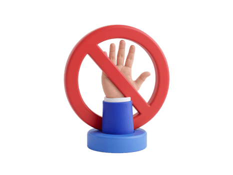 Stylized rendering of a human hand intersecting a prominent prohibition symbol representing denial png
