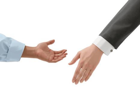 Reaching across the void, business and collaboration hands approaching isolated on transparent png