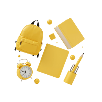 Vivid yellow school essentials floating on an ethereal background, evoking a sense of creativity png