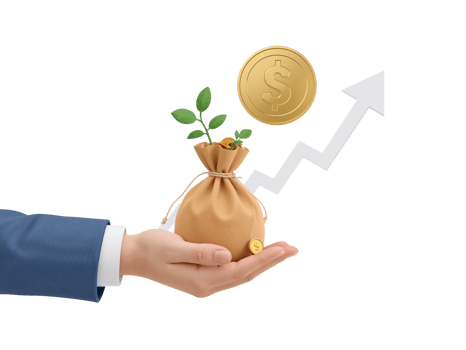Investment Growth Illustration with Hand Holding Money Bag and Ascending Arrow concept idea png