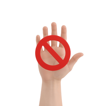 Prohibition symbol held by hand on clean backdrop for safety awareness promotion against abuse png