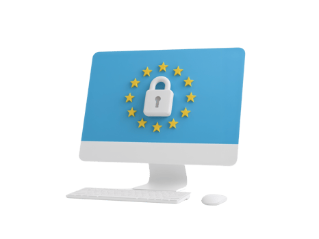 Digital security visualization featuring a computer with padlock and star symbol around for online png