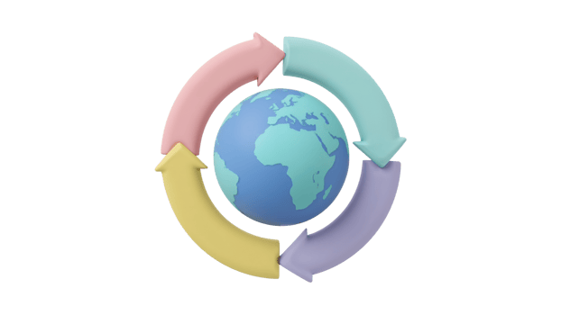 Global process loop illustration with arrows indicating interconnected workflow and isolated png