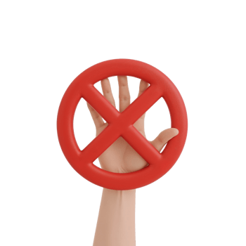Representation of restriction with hand and red prohibitory sign against isolated space caution png