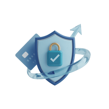 Digital shield and credit card represent secure transactions with upward arrow for growth png
