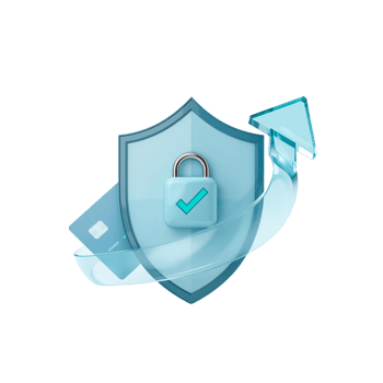 Financial shield protecting digital assets with a translucent arrow indicating growth and security png