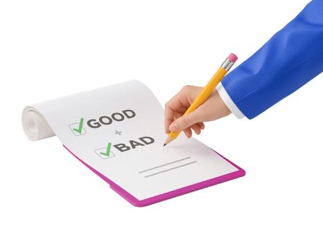 Evaluating choices good and bad hand writes options on evaluation paper with isolated transparent png