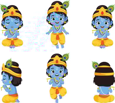 Krishna character in various playful poses vector