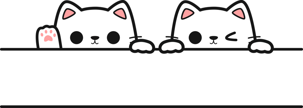 Name frame design with cute couple cat peeking cartoon doodle png