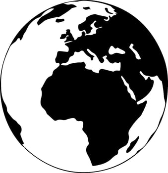Black and white globe silhouette of africa and europe vector
