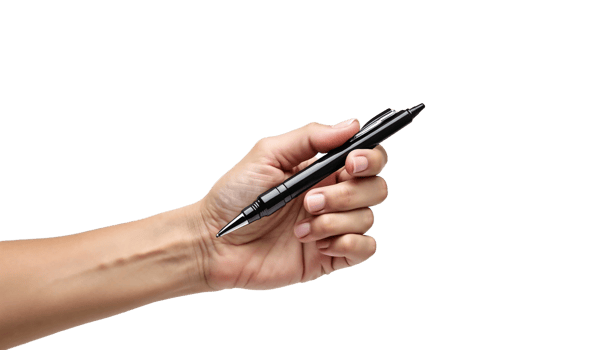 A person holding a pen in their hand png