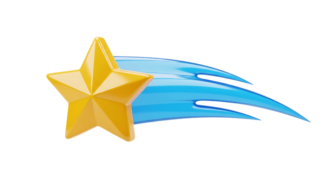 Golden star with blue streaks isolated on transparent background png