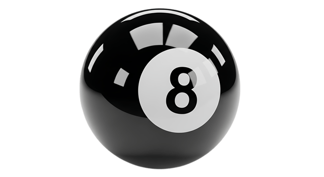 Close up of a black eight ball isolated on transparent background png