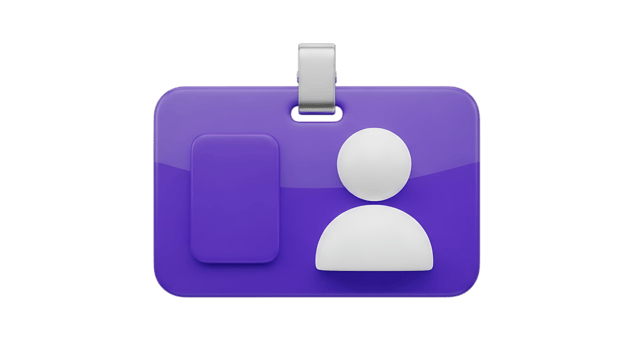 Purple id badge with person icon isolated on transparent background png