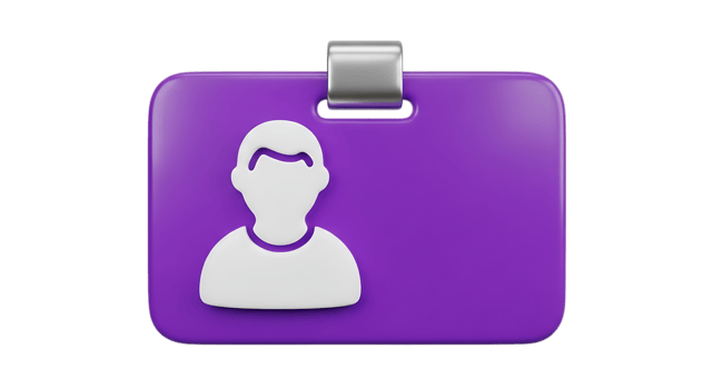 Purple user profile icon with silver clip isolated on transparent background png