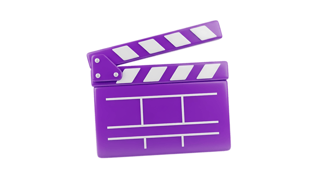 Purple movie clapperboard isolated on transparent background png