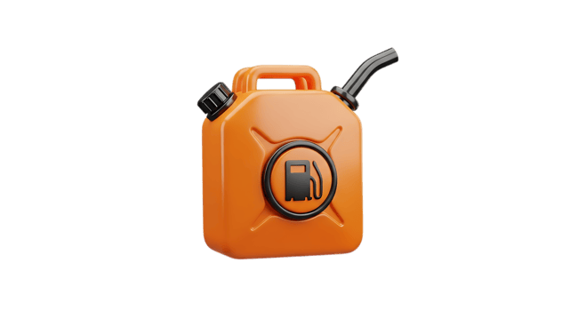 Orange plastic jerry can with fuel symbol isolated on transparent background png