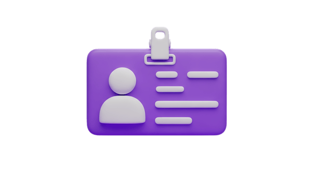Purple id card with person icon and text fields isolated on transparent background png