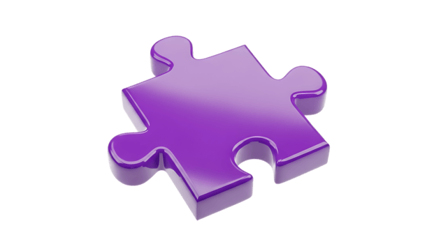 Single purple puzzle piece isolated on transparent background png